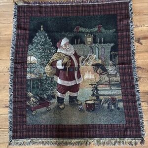56" X 49" Tapestry Throw Blanket Afghan M Christmas Decor Santa Tree List Toys